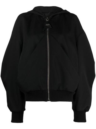 Shop Attico Black Virgin Wool Bomber Jacket