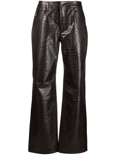 Shop The Frankie Shop Brown Bonnie Croco-embossed Straight-leg Trousers