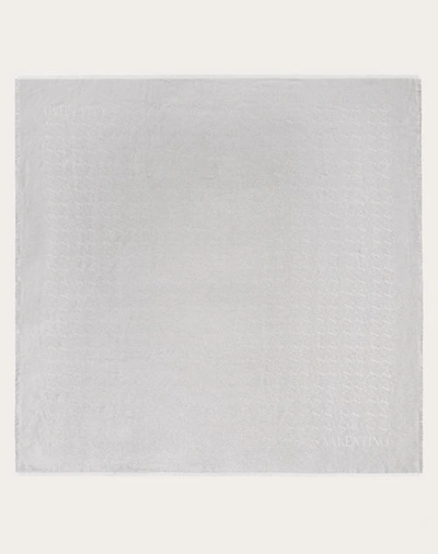 Valentino Garavani Vlogo Signature Jacquard Shawl In Silk Cashmere And Lurex 140x140 Woman Silver Un In Silver