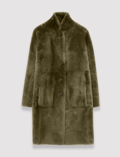 Shop Joseph Reversible Shearling Britanny Coat In Dark Olive