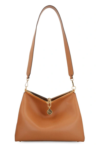 Shop Etro Vela Leather Shoulder Bag In Saddle Brown