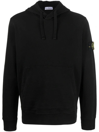 Shop Stone Island Hooded Sweatshirt In Cotton Fleece In Black