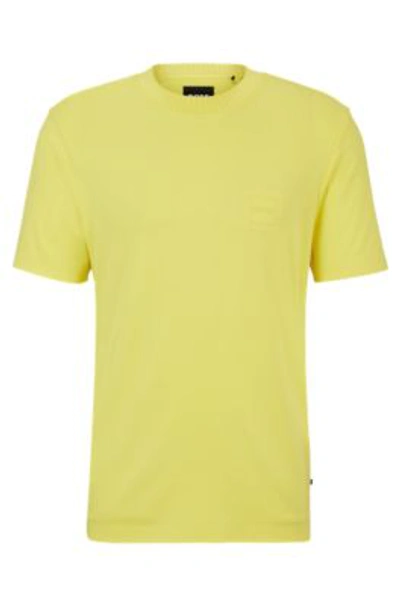 Shop Hugo Boss Cotton-blend Regular-fit T-shirt With Embossed Logo In Yellow