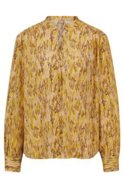 Shop Hugo Boss Regular-fit Blouse In Printed Silk In Patterned