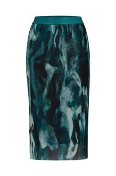 Shop Hugo Boss Stretch-tulle Slim-fit Skirt With Seasonal Print In Patterned