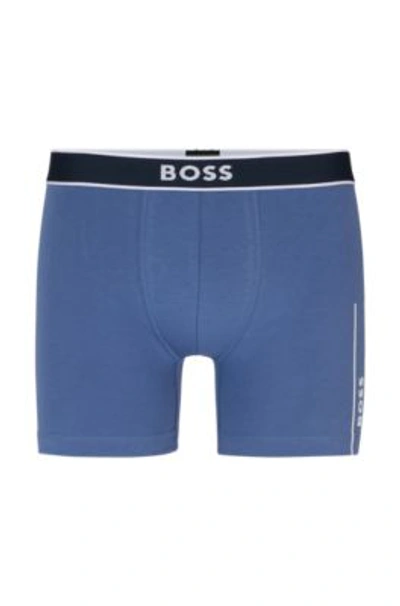 Shop Hugo Boss Stretch-cotton Boxer Briefs With Stripe-framed Logos In Light Blue
