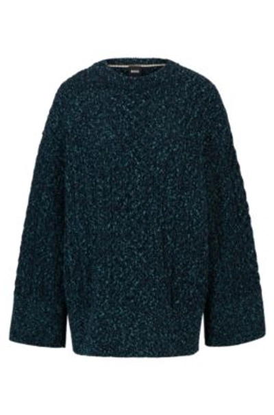 Shop Hugo Boss Wool-blend Sweater With Cable-knit Structure In Dark Blue