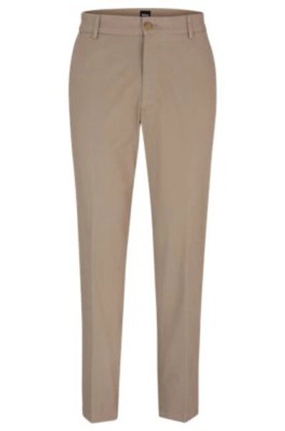 Hugo Boss Regular-fit Trousers In Patterned Stretch Cotton In Beige