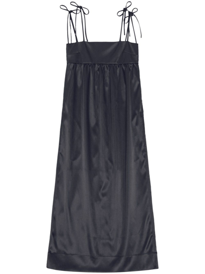 Shop Ganni Black Tie-shoulder Maxi Dress