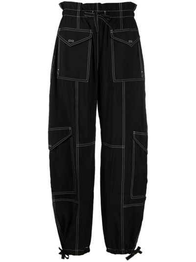 Shop Ganni Paperbag-waist Cargo Trousers - Women's - Polyester/ecovero Viscose (lenzing) In Black