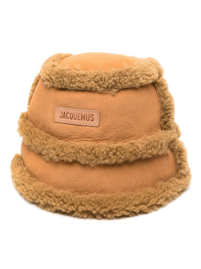 Shop Jacquemus Brown Shearling Bucket Hat