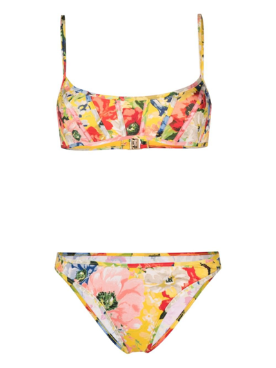 Shop Zimmermann Yellow Alight Floral-print Bikini Set