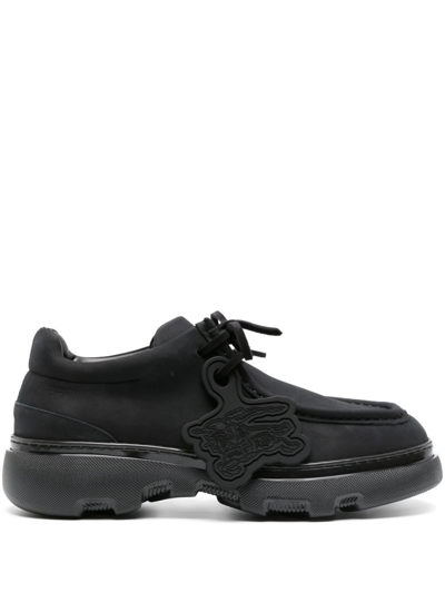 Shop Burberry Black Creeper Leather Derby Shoes