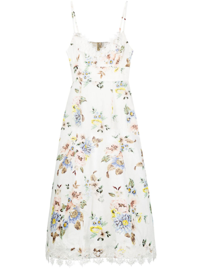 Shop Zimmermann White Applique Picnic Floral-print Midi Dress