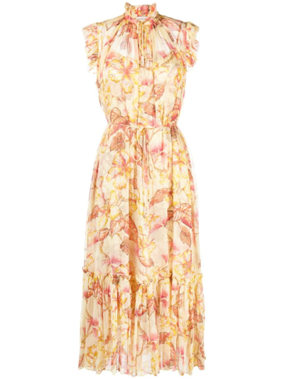 Shop Zimmermann Matchmaker Georgette Midi Dress - Women's - Viscose/elastane/recycled Polyester In Yellow