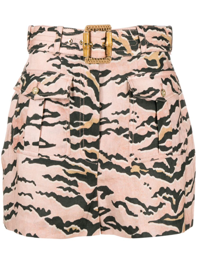 Shop Zimmermann Pink Matchmaker Safari Tiger-print Linen Shorts