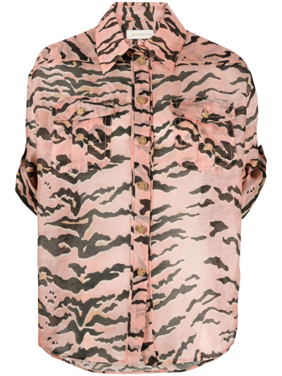 Shop Zimmermann Pink Matchmaker Safari Tiger-print Organza Shirt