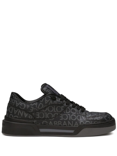 Shop Dolce & Gabbana Black New Roma Logo-jacquard Sneakers