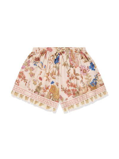 Shop Zimmermann Neutral Floral-print Cotton Shorts In Neutrals