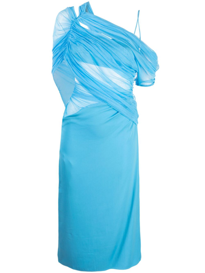 Shop Christopher Esber Blue Magnetica Asymmetric Midi Dress