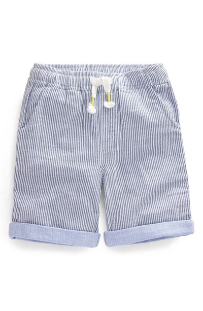 Shop Mini Boden Kids' Stripe Cuffed Cotton Shorts In College Navy Ticking