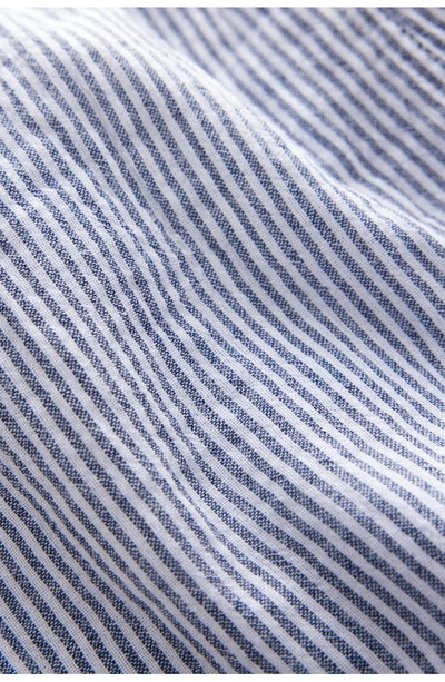 Shop Mini Boden Kids' Stripe Cuffed Cotton Shorts In College Navy Ticking