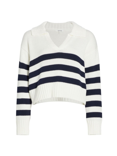 Shop Splendid Women's Parker Striped Cotton Polo Sweater In Navy Stripe