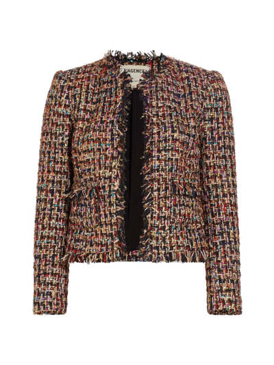Shop L Agence Women's Angelina Tweed Plaid Jacket In Denim