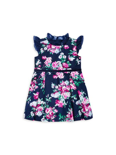 Shop Janie And Jack Little Girl's & Girl's Floral Satin Ruffle-trim Dress In Blue