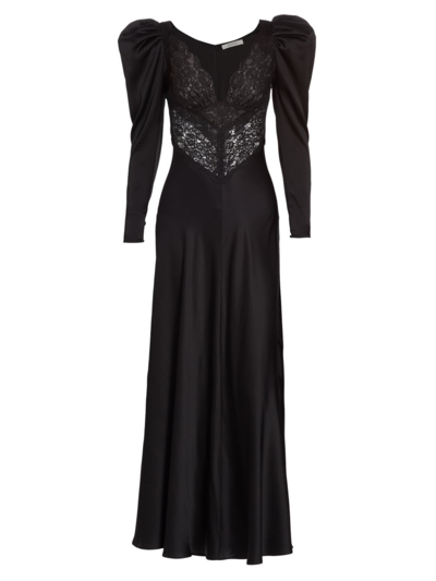 Shop Rodarte Women's Embellished Satin Puff-sleeve Gown In Black