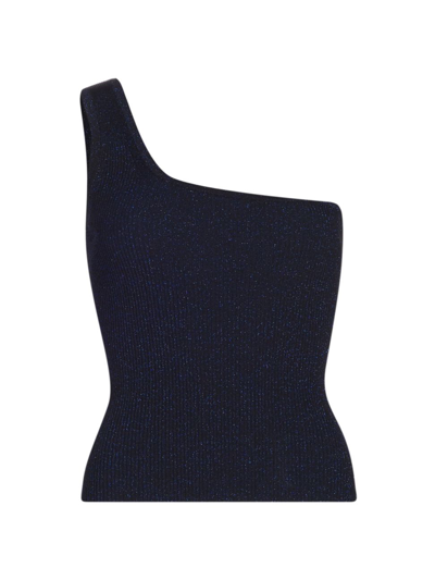 Shop Zimmermann Women's Alight Metallic Rib-knit One-shoulder Top In Navy Lurex