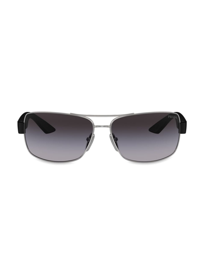 Shop Prada Men's 65mm 50zs Pillow Sunglasses In Silver Smoke Gradient