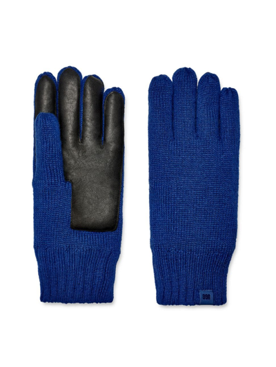 Shop Ugg Men's M Knit Leather-palm Gloves In Night Sky