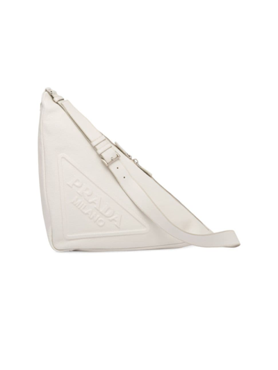 Shop Prada Men's Large Leather  Triangle Bag In White