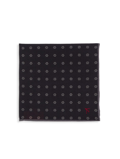 Shop Isaia Men's Floral Wool Pocket Square In Navy