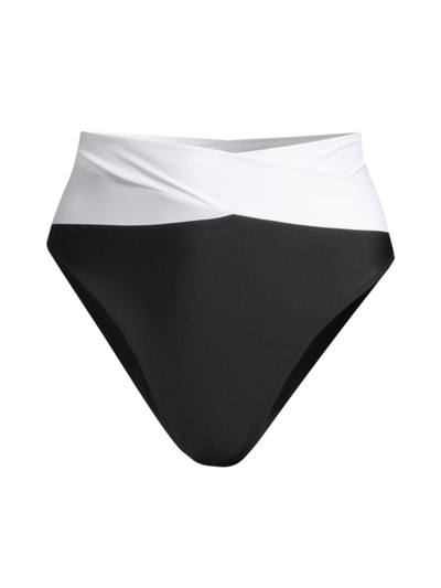 Shop Ramy Brook Women's Luella Two-tone Bikini Bottom In Black White Colorblock