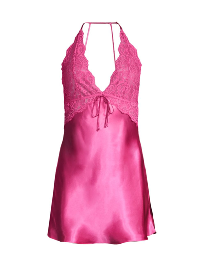 Shop In Bloom Women's Love Story Lace-trimmed Satin Chemise In Hot Pink
