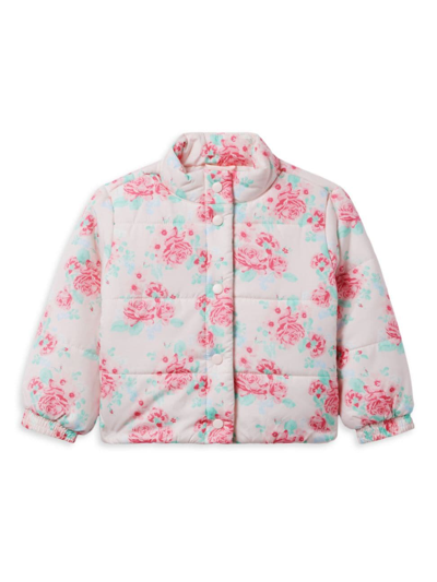 Shop Janie And Jack Little Girl's & Girl's Floral Puffer Jacket In Pink