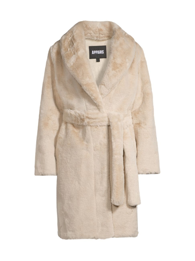 Shop Apparis Women's Bree Belted Faux Fur Wrap Coat In Latte