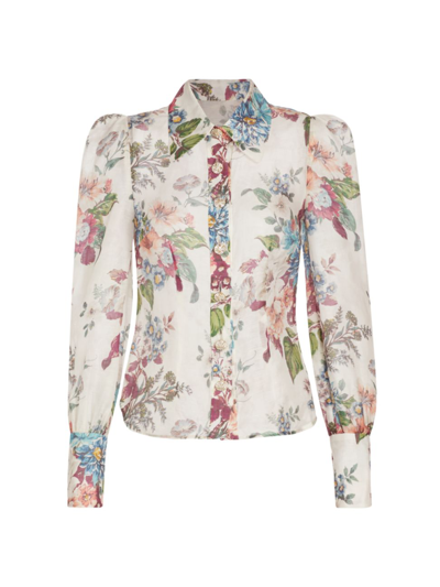 Shop Zimmermann Women's Matchmaker Floral Linen-silk Button-front Shirt In Ivory Bark Cloth Print