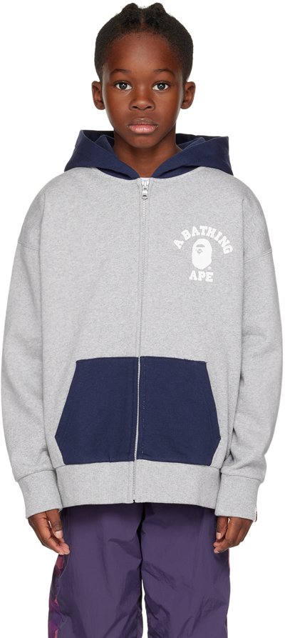 Shop Bape Kids Gray One Point College Hoodie