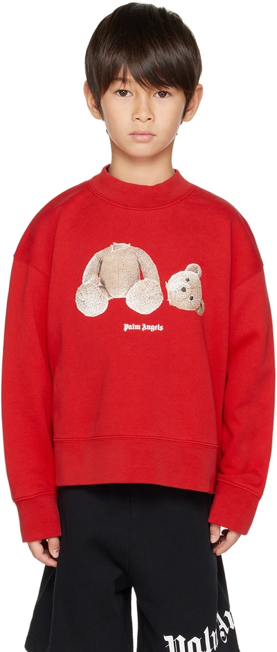 Shop Palm Angels Kids Red Bear Sweatshirt In Red Brown