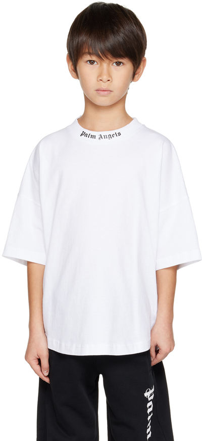 Shop Palm Angels Kids White Printed T-shirt In White Black