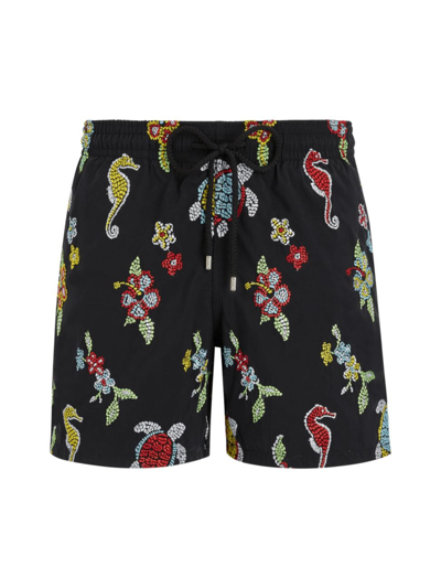 Shop Vilebrequin Men's Mistral Turtle Swim Shorts In Noir