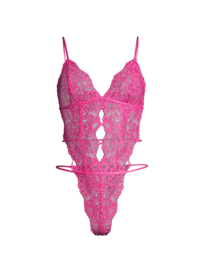 Shop In Bloom Women's Love Story Lace Bodysuit In Hot Pink