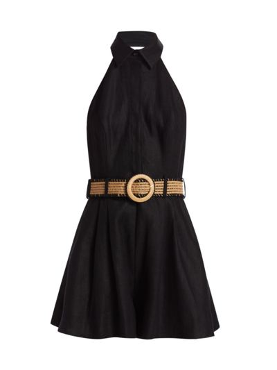 Shop Zimmermann Women's August Linen Halterneck Playsuit In Black