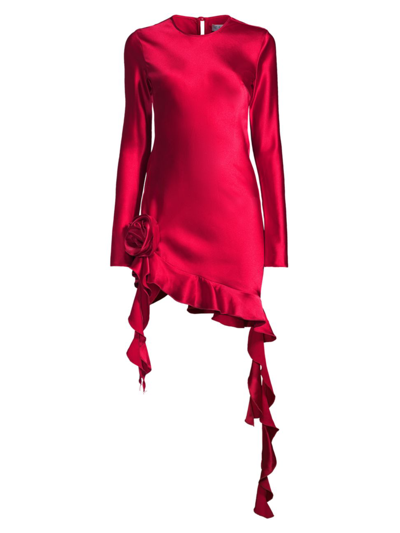 Shop Delfi Women's Kira Ruffled Satin Minidress In Red