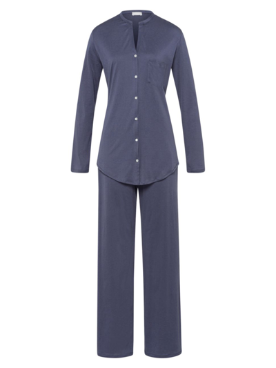 Shop Hanro Women's 2-piece Button-front Long Pajama Set In Nightshade