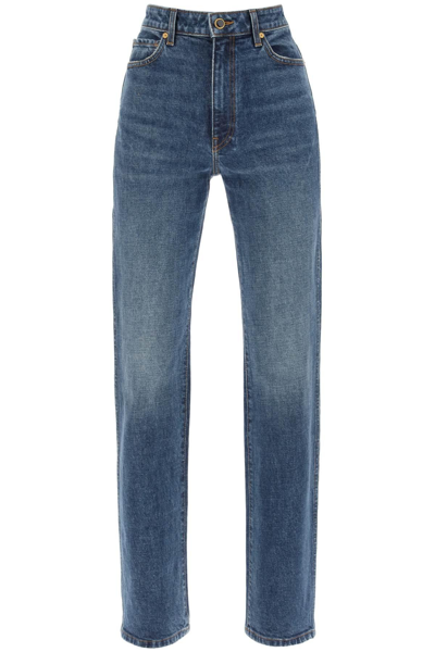 Shop Khaite Danielle Straight Leg Jeans In Blue