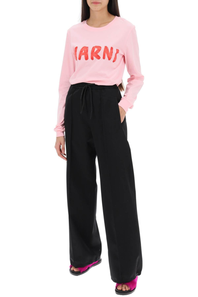 Shop Marni Brushed Logo Long-sleeved T-shirt In Pink